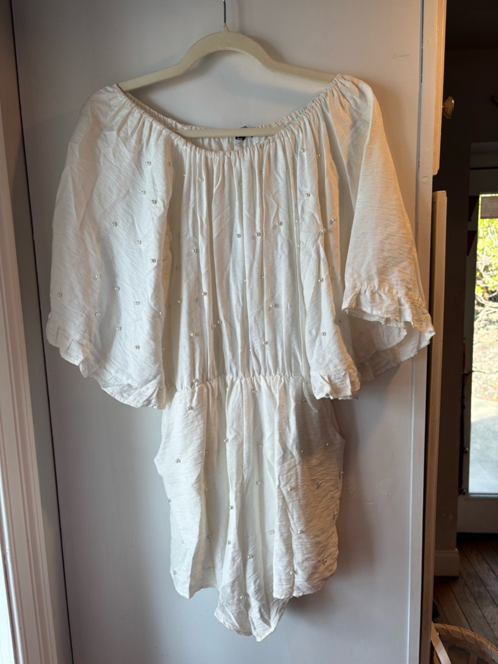 White Embellished Off-Shoulder Romper